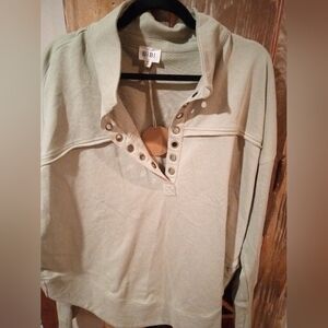 BiBi Sage Green Snap Collar Pullover